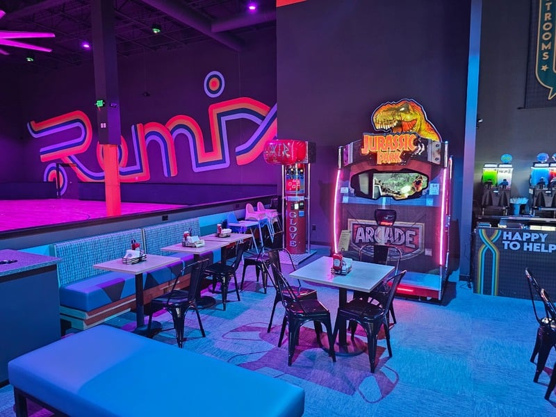 Flexible restaurant seating beside the Remix rink
